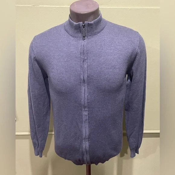 Lavane sweater zipper up mock neck gray regular fit stretchy - Picture 1 of 3